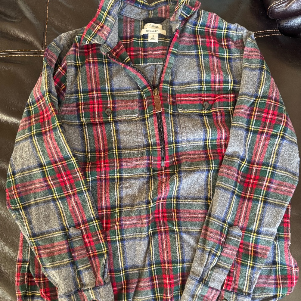 L.L. Bean Plaid Flannel Quarter Zip 100% Cotton Small Petite Fall